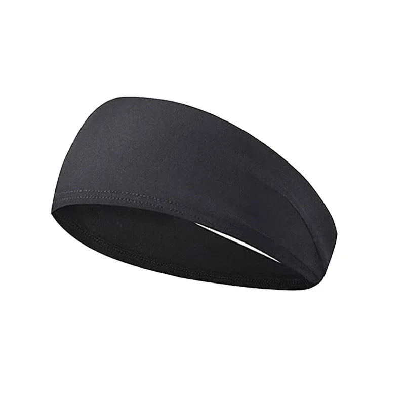 A black elastic sports headband shown from the side.