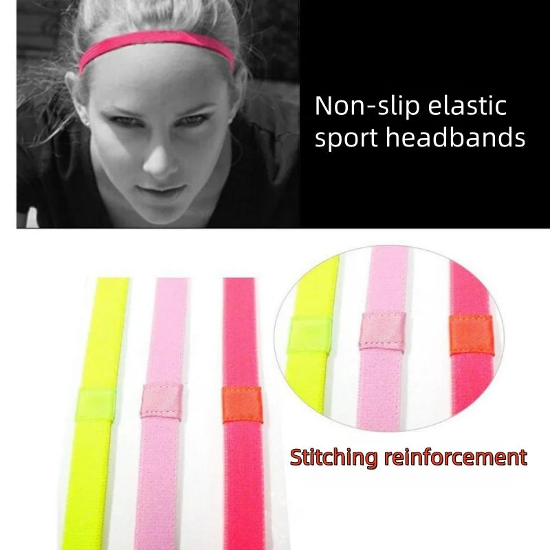 Nahaufnahme rutschfester elastischer Sport-Headbänder mit Näherungsverstärkung in Neon-Gelb und Pink.