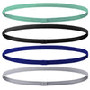 Ein Set von vier Unisex-Elastik-Sport-Headbands in Teal, Schwarz, Blau und Grau.