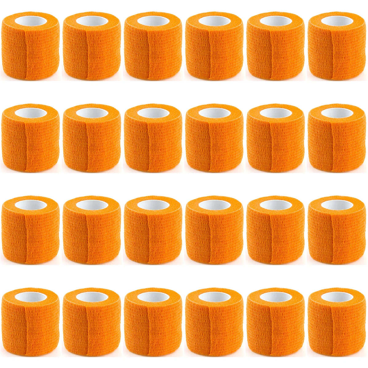 Rolls of orange durable self-adhesive sports bandages