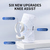 White knee assist brace showing various upgrades like a meniscus gasket and patellar support gasket