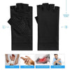 Black copper compression fingerless gloves shown with various injuries like fracture, sports injury, and sprained wrist.