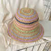 Handwoven Rainbow Stripe Straw Sun Hat with Wide Brim