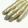 A close-up of tactical finger gloves with a beige and olive green camouflage pattern.
