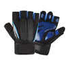 Fingerless weightlifting gloves in black and blue with wrist support and mesh detailing