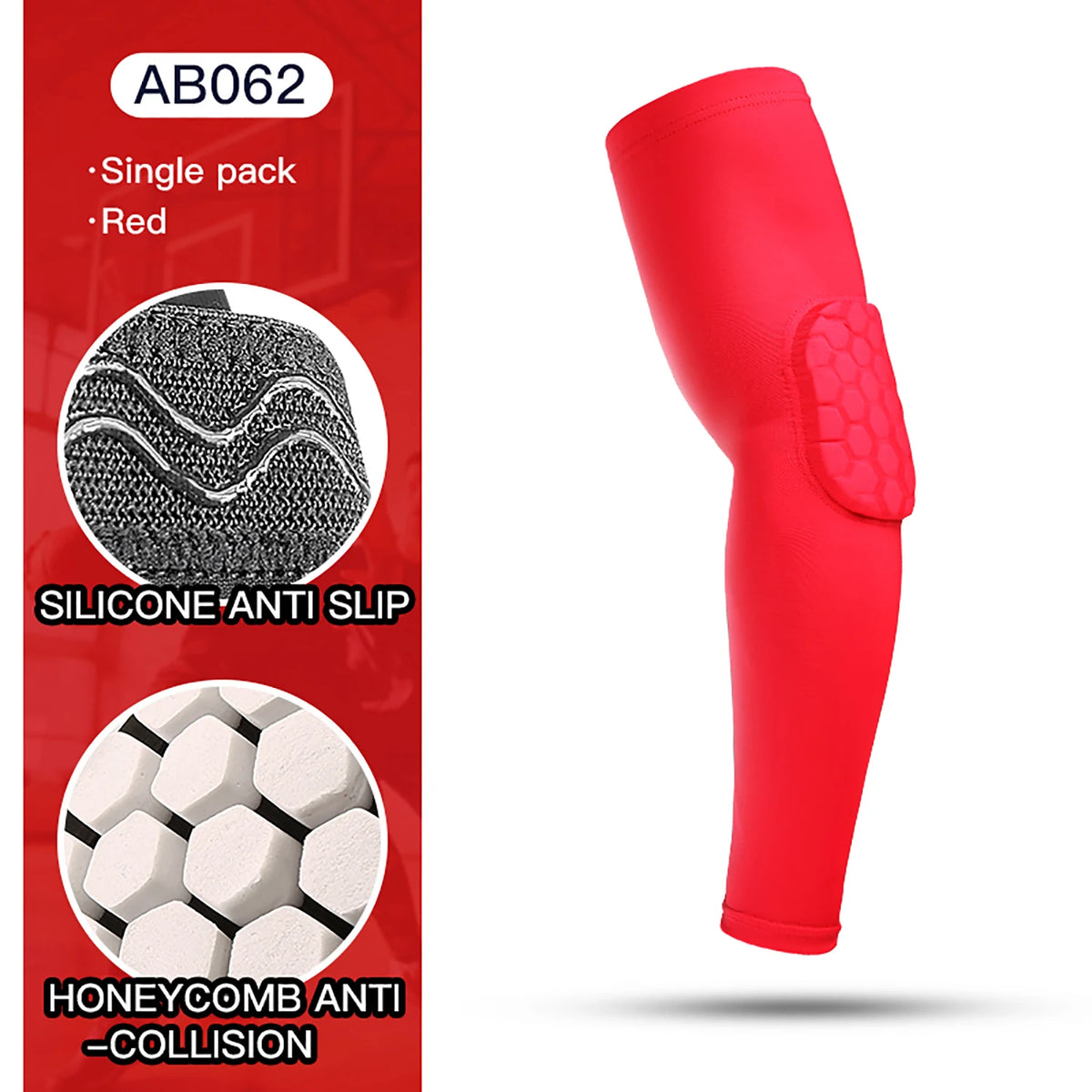 Red silicone elbow support sleeve with a honeycomb anti-collision design