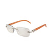 Gafas sin montura vintage con cristales y brazos de madera y lentes transparentes