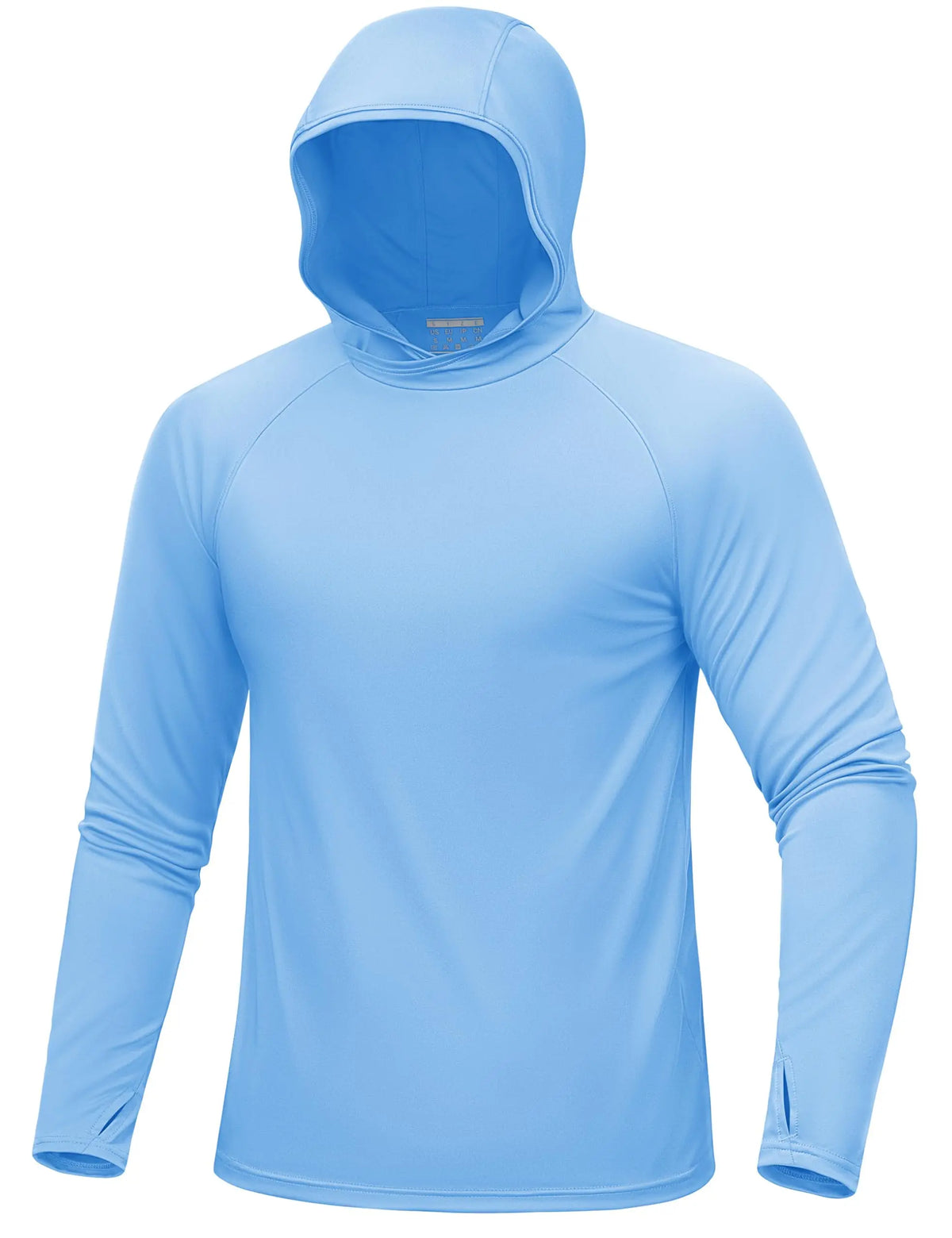 Hellblaue, langärmelige UV-Schutz-Hoodie für Herren mit Kapuze