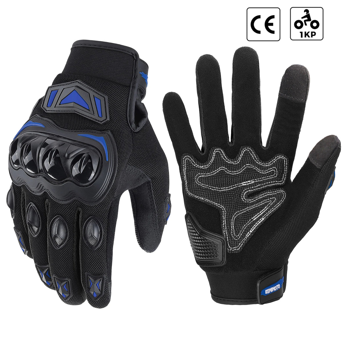 Gants tactiques noirs pour moto, vue de la paume.