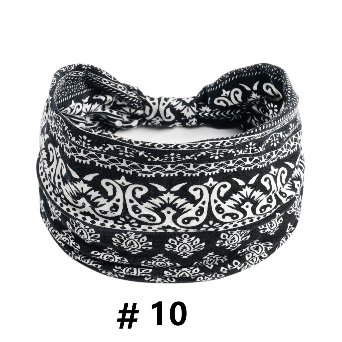 Black and white patterned knotted headband for yoga or workout