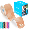 Roll of OKTape Prime kinesiology therapy tape with a box and color options