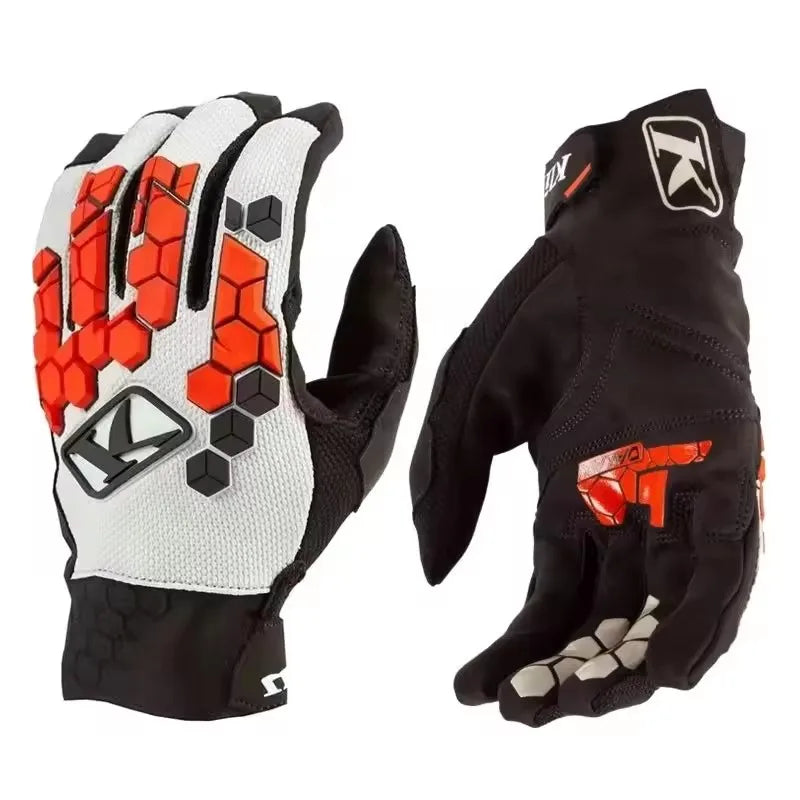 Gants de motocross noir et blanc avec accents orange et logo blanc