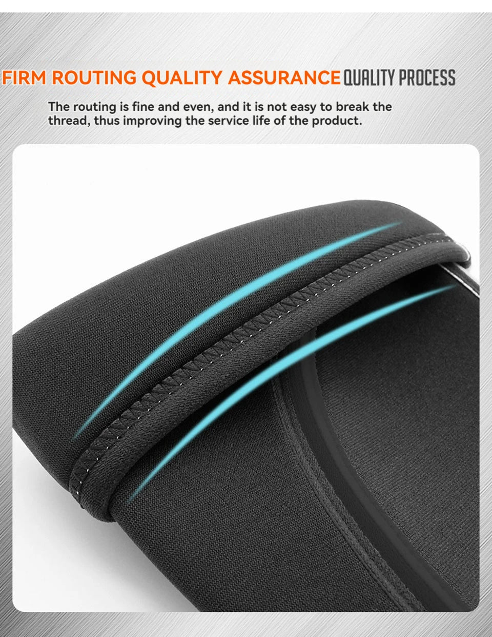 Close-up view of a black knee sleeve showing fine routing and stitching detail.