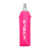 A pink silicone water bottle with a clear cap, designed for outdoor and fitness use.