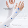 Demonstration of UV protection cooling arm sleeves showing various knitting techniques for comfort and pressure release.