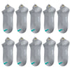 A set of gray men's breathable ankle boat socks shown from multiple angles.