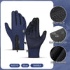 Une paire de gants de vélo et de conduite bleus foncés imperméables, avec une prise antidérapante et une isolation thermique.