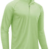 A lime green men's lightweight UV protection long sleeve shirt with a quarter-zip collar.