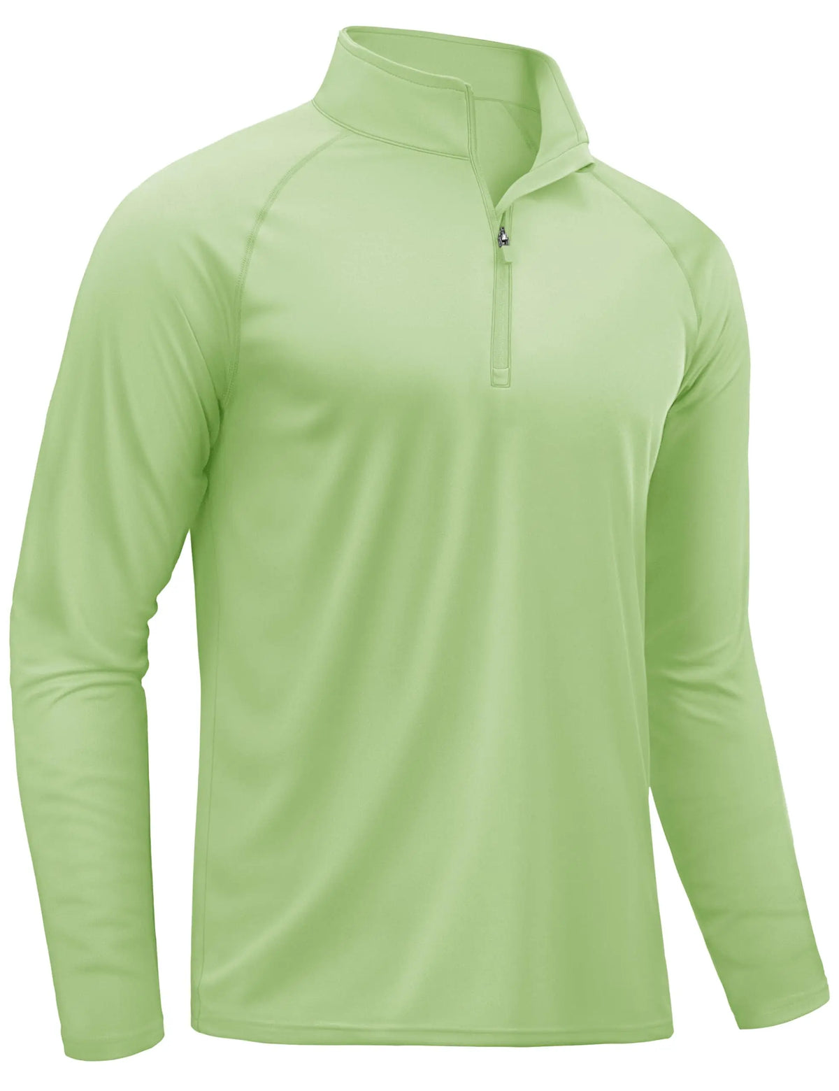 A lime green men's lightweight UV protection long sleeve shirt with a quarter-zip collar.