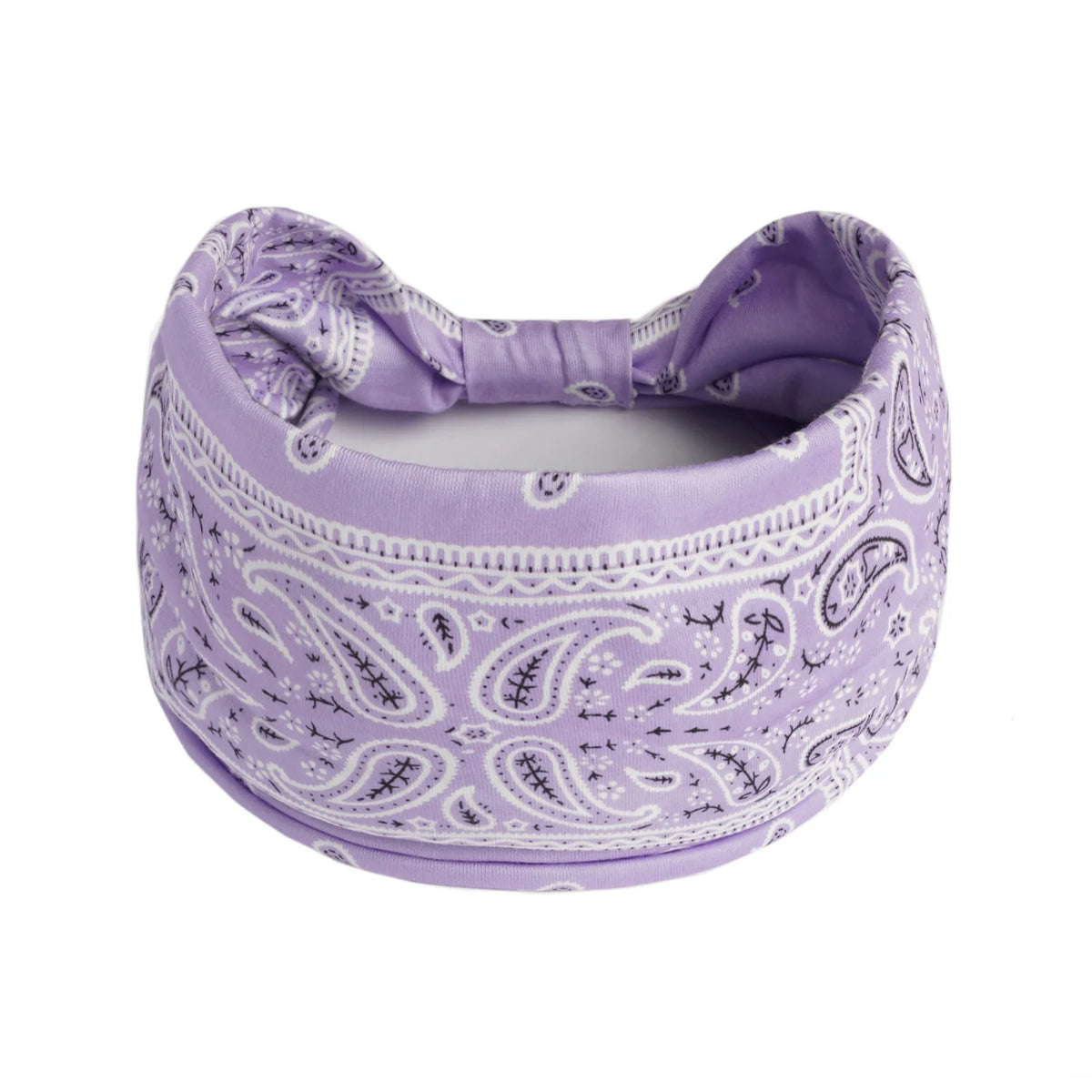 Lila weites Rand Baumwoll-Yoga-Stirnband mit aufwendiger Paisley-Stickerei