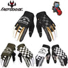 A set of black and white FastGoose motocross and off-road cycling gloves shown in various angles.