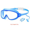 Blue swim goggles with nose clips and earplugs for swimming