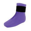 Purple reusable therapy socks with a black cuff for ankle pain relief