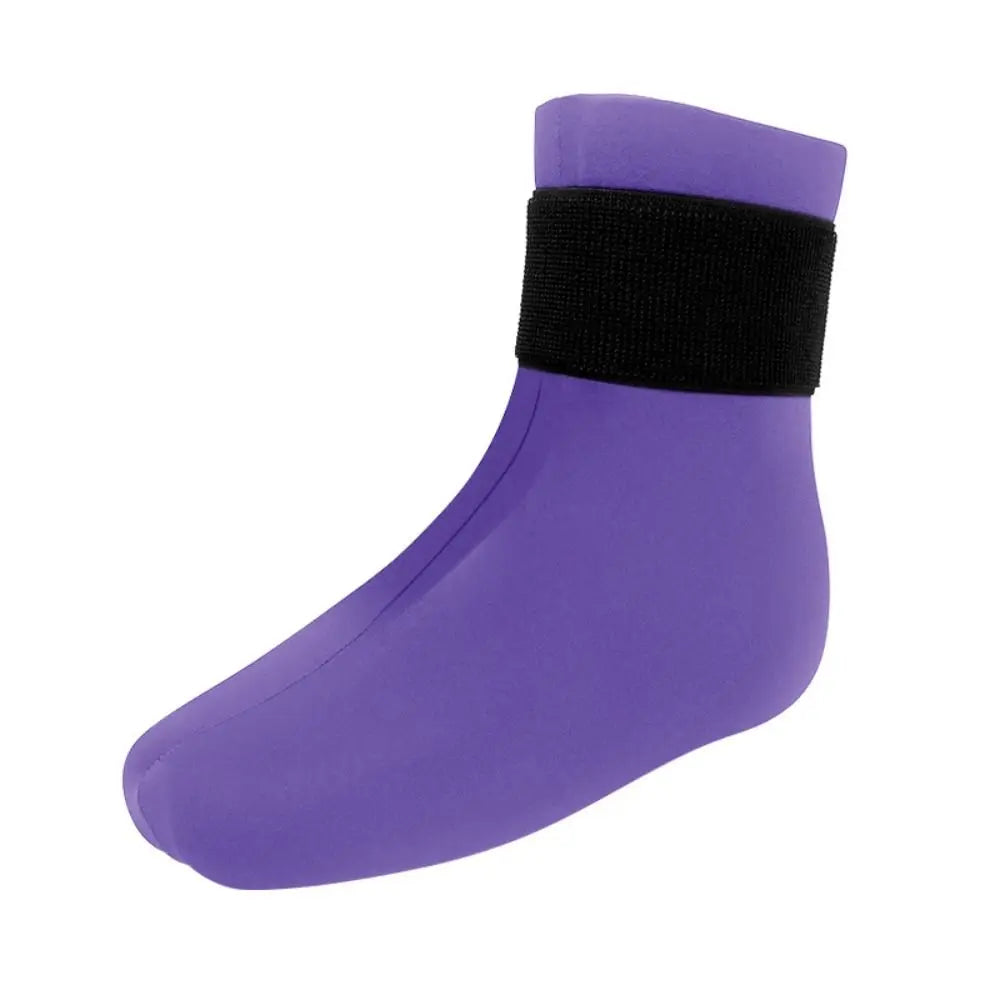 Purple reusable therapy socks with a black cuff for ankle pain relief