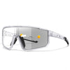 Clear plastic photochromic sports sunglasses with black frames and yellow lens tint