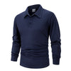 Navy blue men's breathable casual polo shirt with a collar and button placket