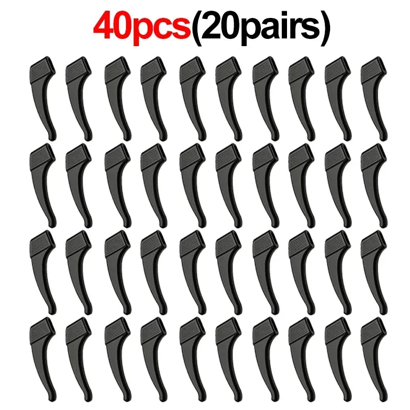 40 pieces of silicone eyeglass ear hooks for anti-slip grip, packaged in 20 pairs.