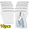 A set of ten clear reusable drawstring storage bags for organizing items.