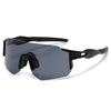 A pair of black adjustable square sunglasses with dark gray lenses shown against a white background.