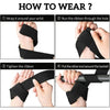 Instructions showing how to wrap and tighten gym lifting straps around a wrist or barbell.