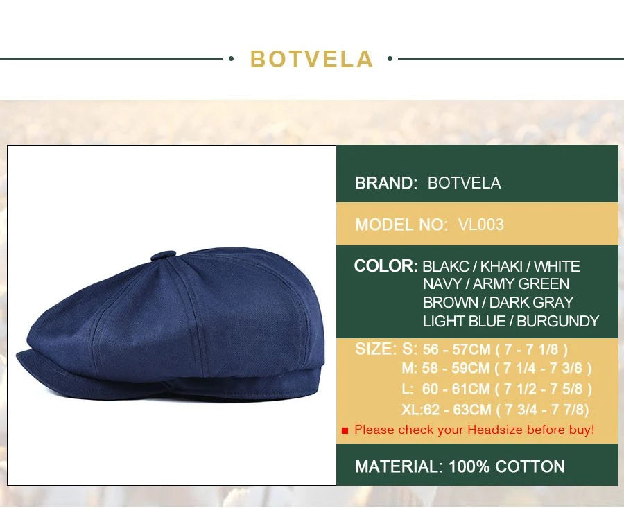 Men's Classic Newsboy Cap – Cotton 8-Panel Ivy Hat