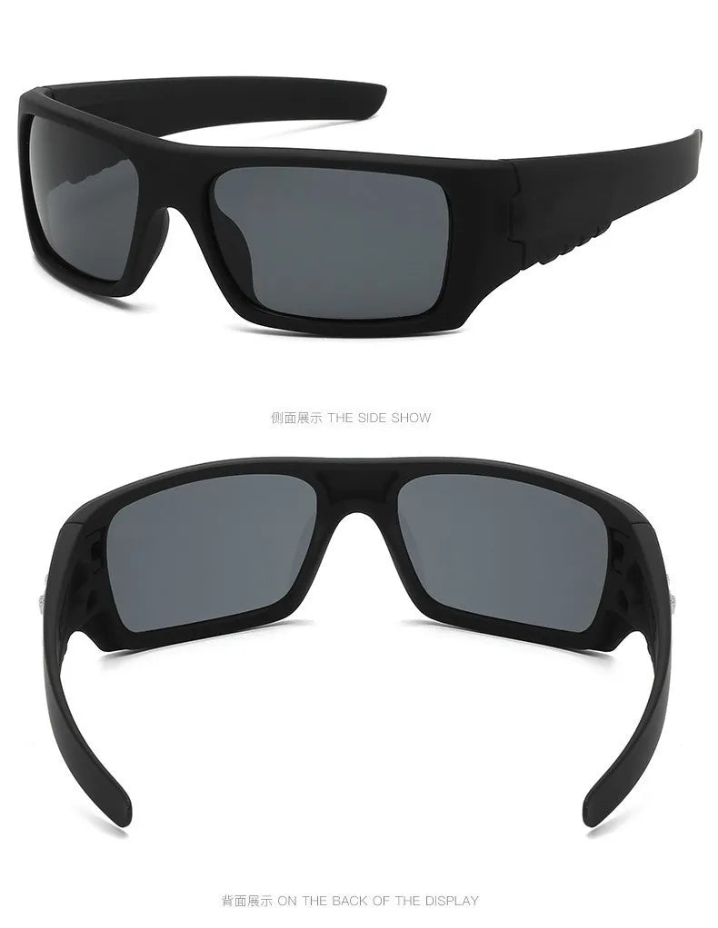 Black vintage rectangle sunglasses shown from the front and back.