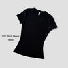 Camiseta negra de manga corta de un conjunto de yoga de talle alto para mujeres