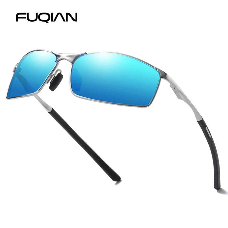 Polarized Square Sunglasses for Men with Metal Frame