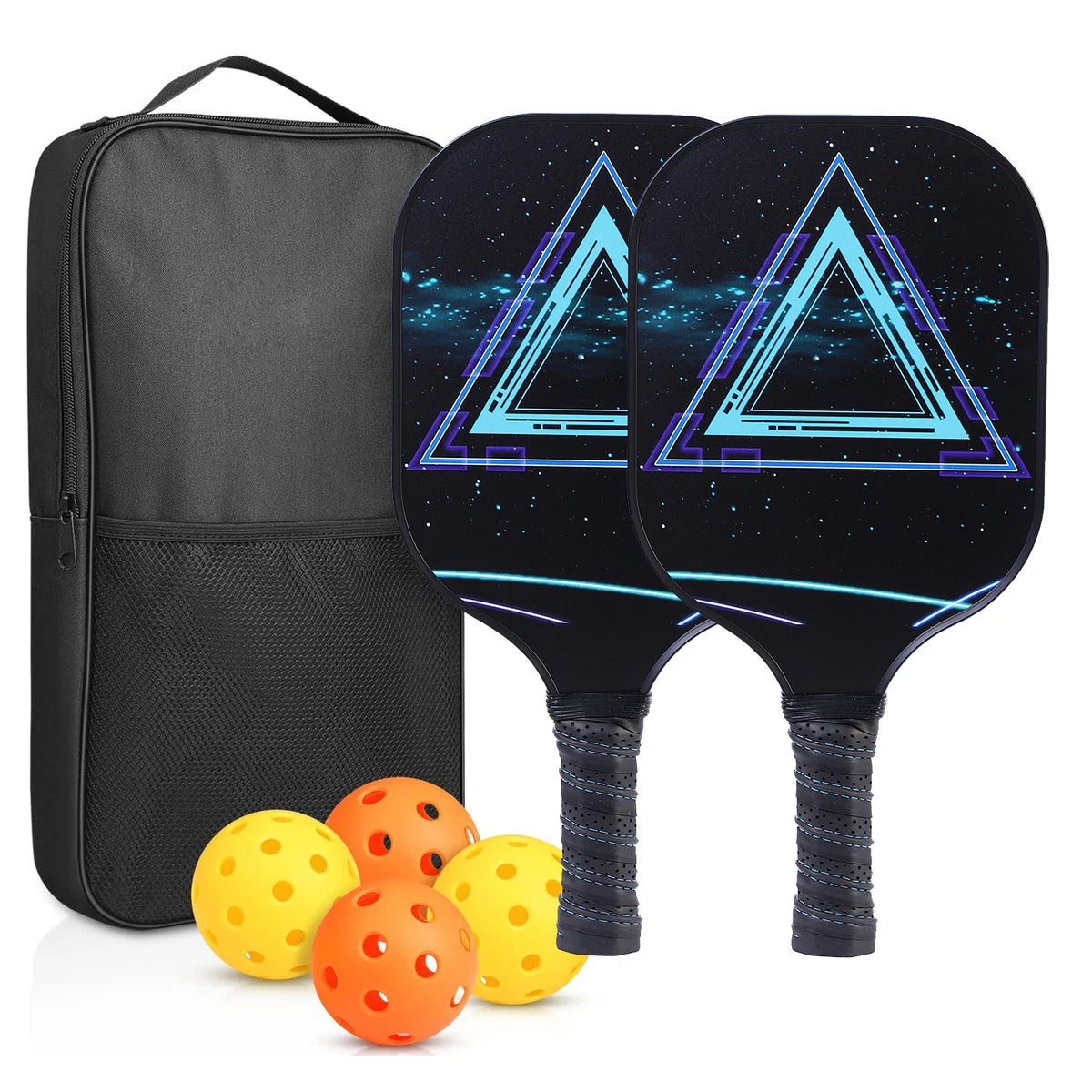 2-Piece Fiberglass Pickleball Paddle Set with 4 Balls for Beginners