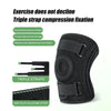 Black triple strap compression fixation knee brace for reducing knee displacement and friction