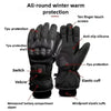 Black all-round winter warm protection gloves featuring TPU protection, anti-slip silicone, and waterproof battery compartmen