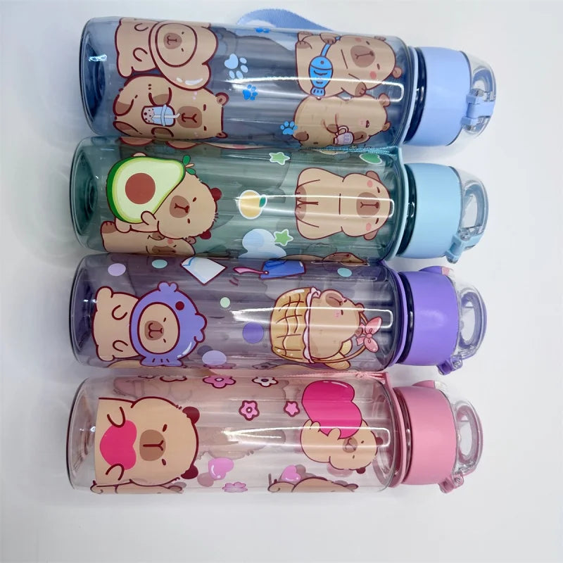 A set of four leak-proof insulated water bottles featuring cute bear designs in various pastel colors.