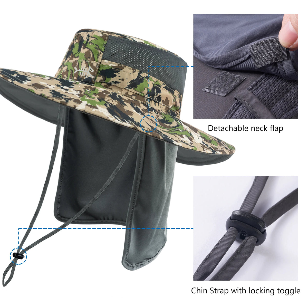 UPF 50+ Sun Protection Bucket Hat with Detachable Neck Flap