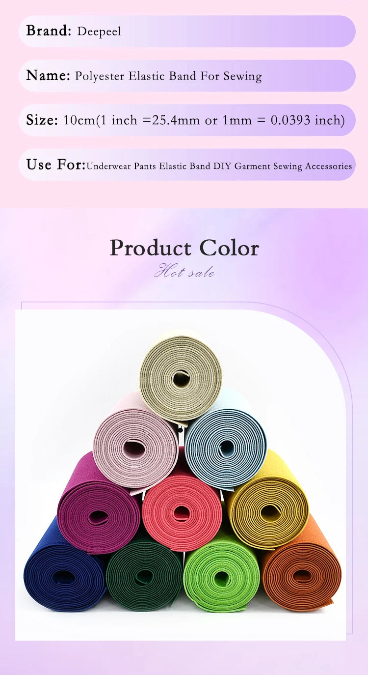 A stack of various colored polyester elastic bands for sewing and DIY craft projects