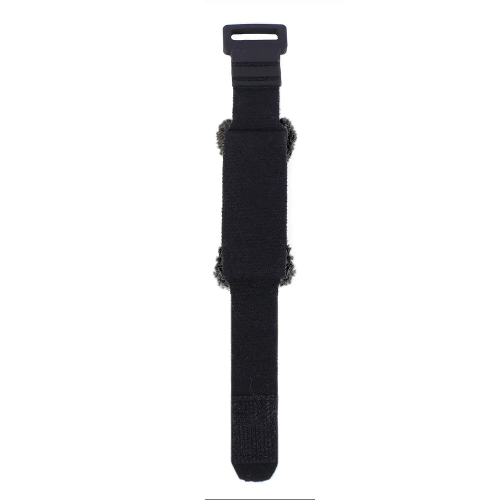Black silent mute damper tape for string noise reduction with a clip and fuzzy grip.