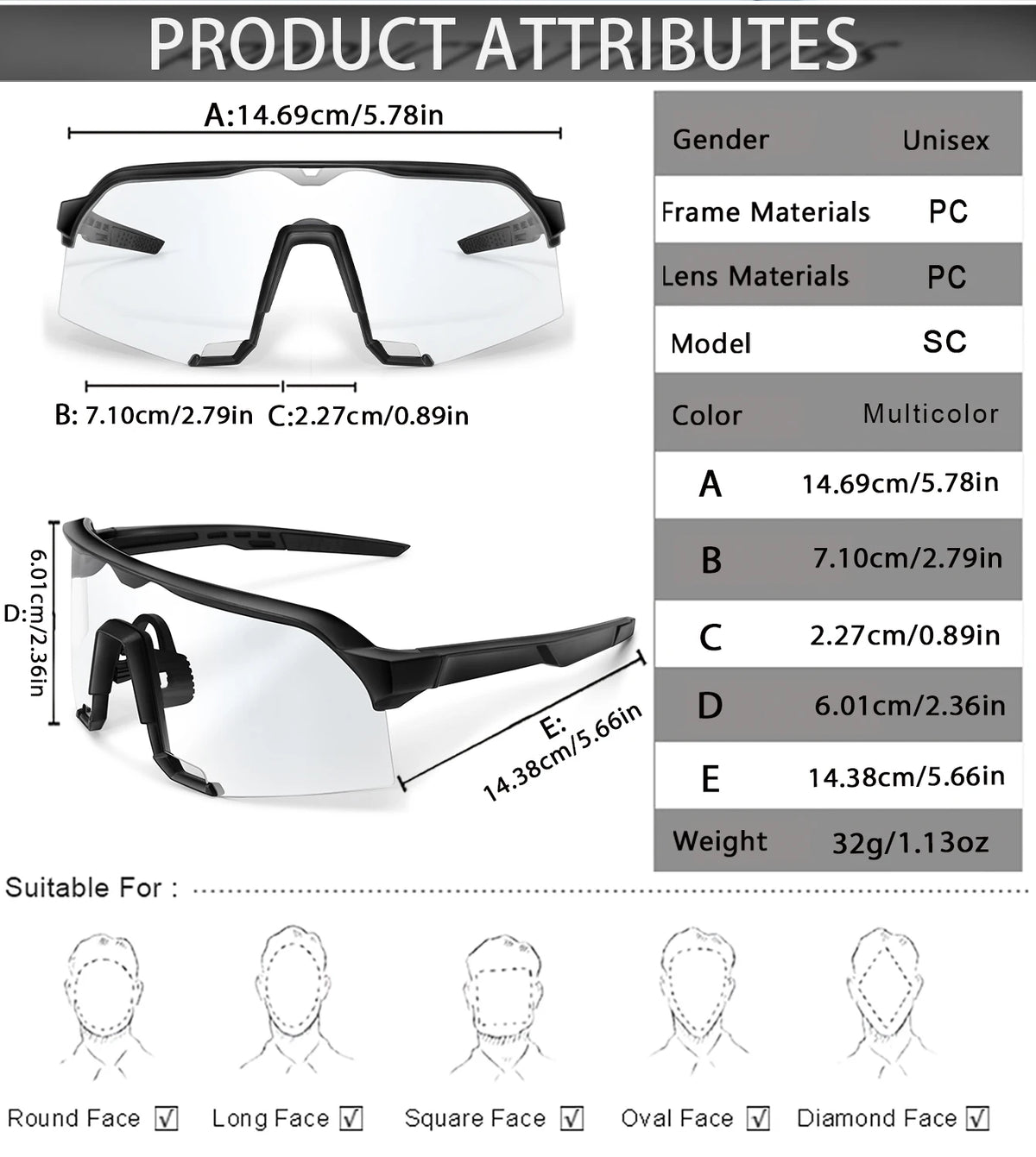 Photochromic Cycling Sunglasses with UV Protection
