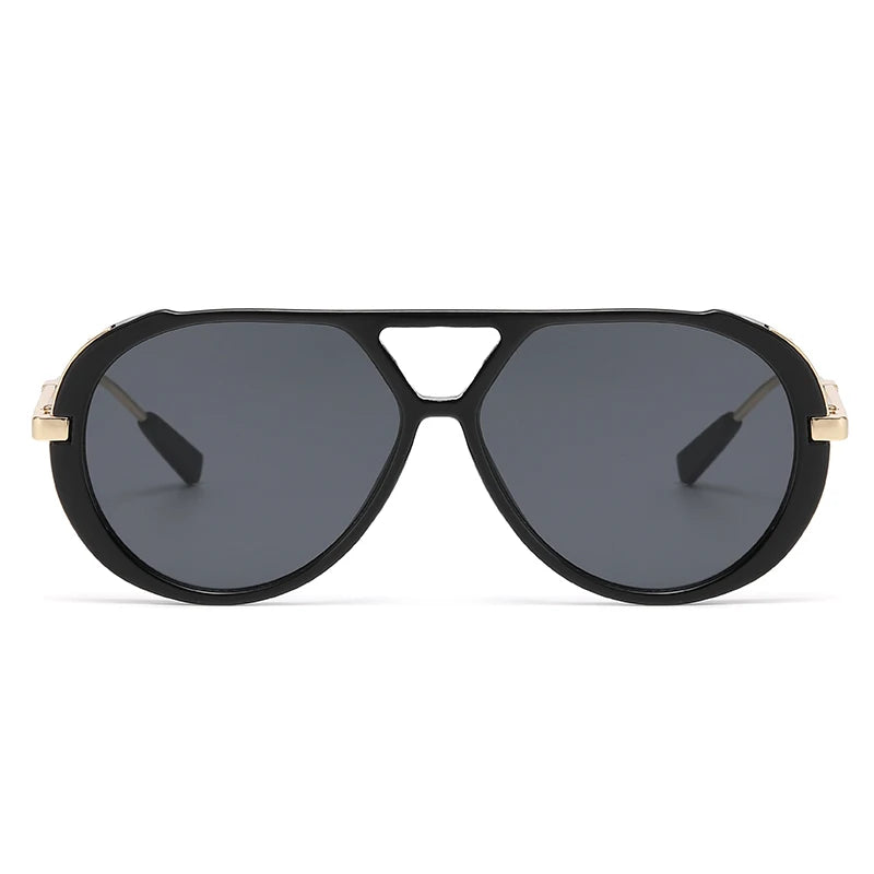 Vintage oversized designer black sunglasses with gold accents