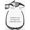 Lunettes de soleil noires polarisées vues sous différents angles et un gros plan sur la conception de la monture