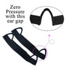 Black zero pressure ear gap wig band shown with an inset diagram and a separate strap.