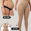Before and after comparison showing high-waist compression shaping leggings for body contouring